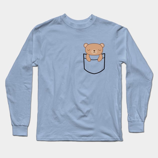 Cute Pocket Brown Bear Long Sleeve T-Shirt by happinessinatee